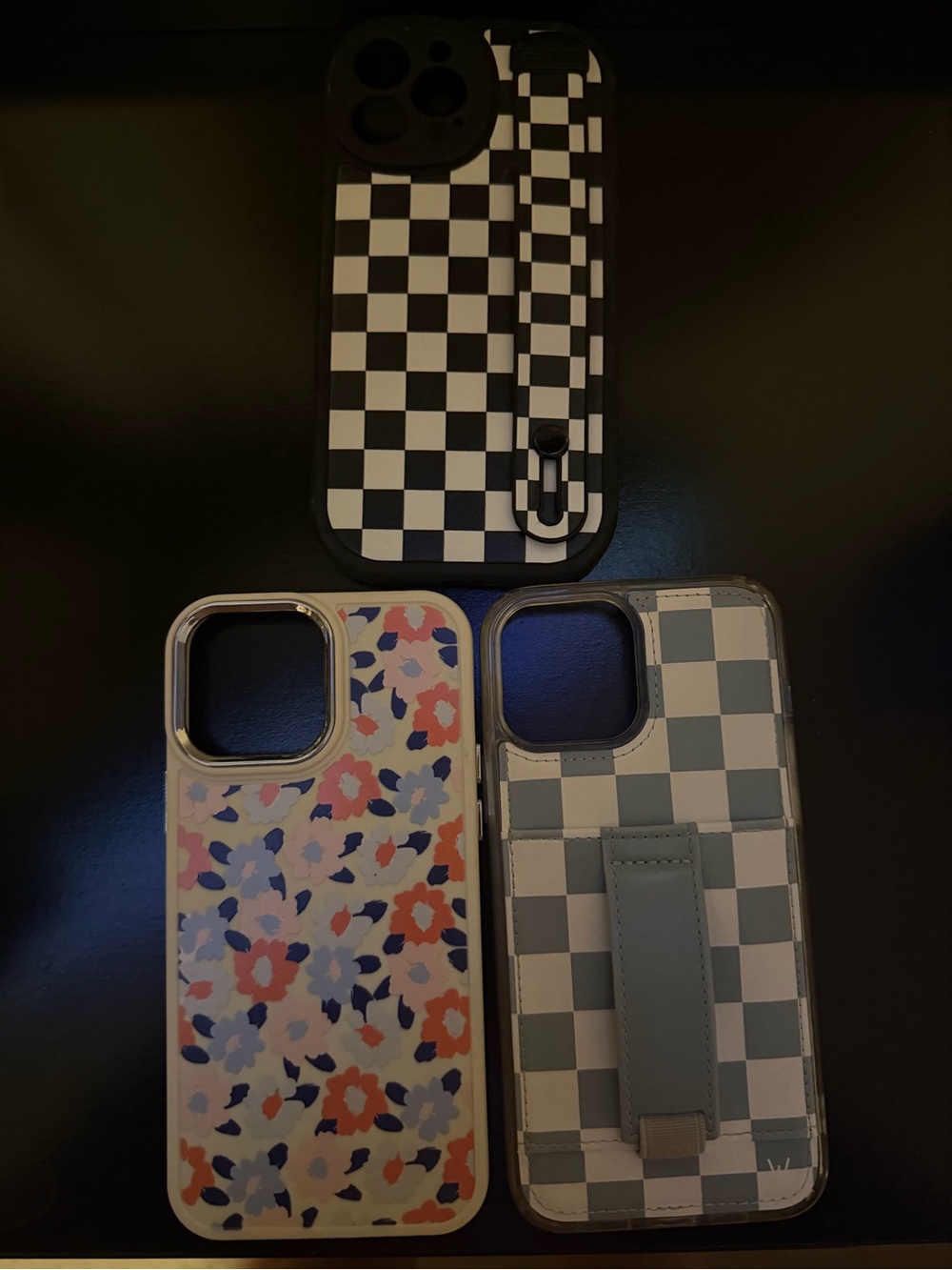 Phone Case Bundle - Black & White Check, Floral Pink/Blue, Gray Check 3 for 20.